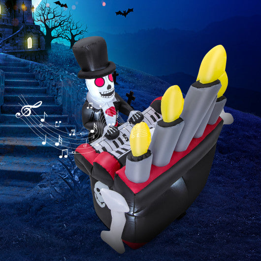 5.2 Feet Halloween Inflatable Skeleton Playing Piano with Bluetooth Speaker