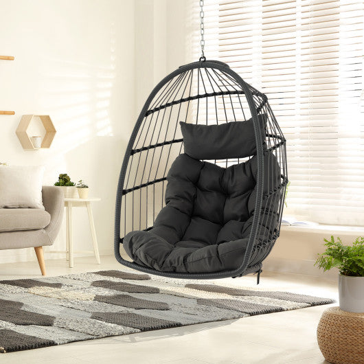 Hanging Egg Chair with Head Pillow and Large Seat Cushion-Gray