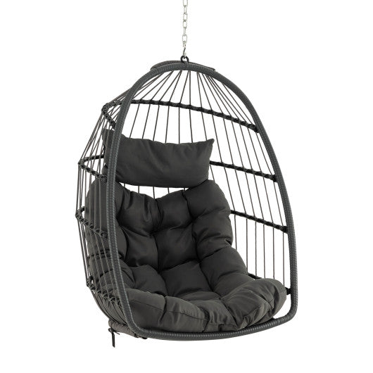 Hanging Egg Chair with Head Pillow and Large Seat Cushion-Gray