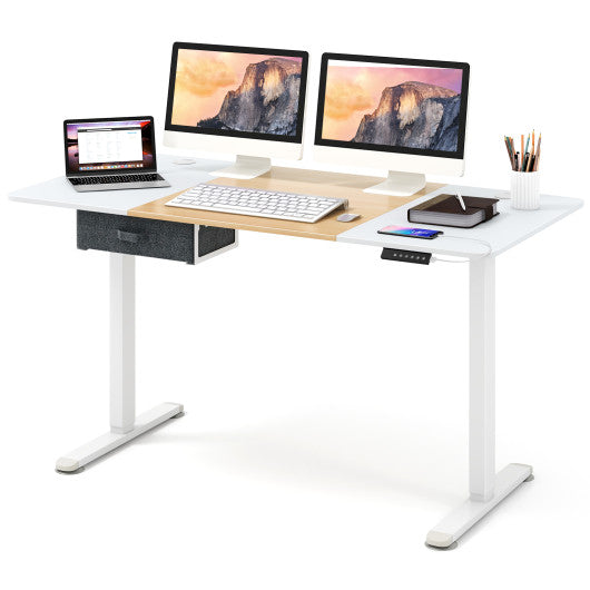 Height Adjustable Electric Standing Desk with USB Charging Port-Natural