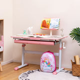 Height-Adjustable Kids Desk with Tilt Desktop and Book Stand-Pink