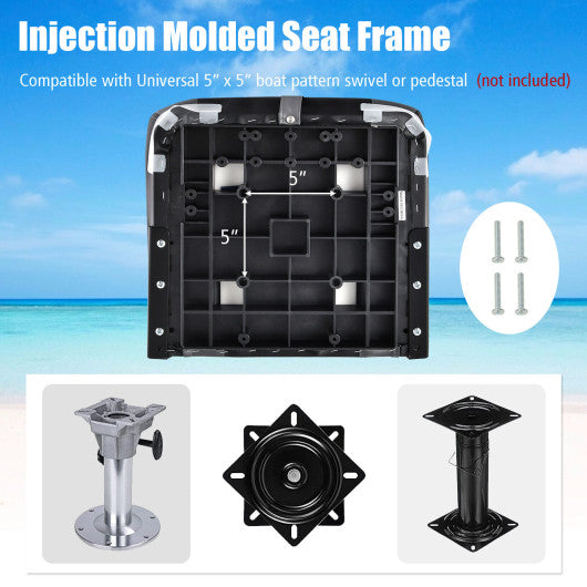 High Back Folding Boat Seats with Black Grey Sponge Cushion and Flexible Hinges-Set of 2