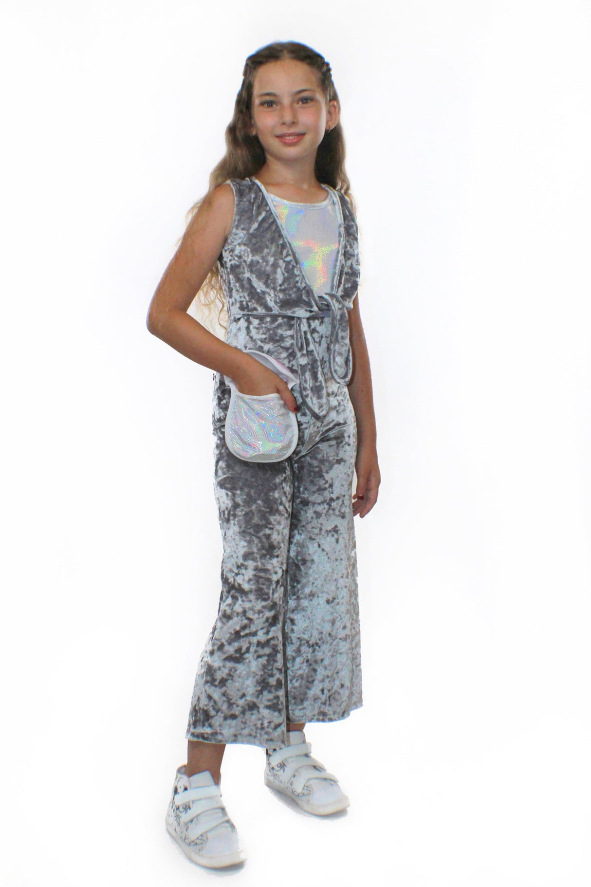 COCO With Pocketwist™  – Silver Crushed velvet Jumpsuit by Stardust