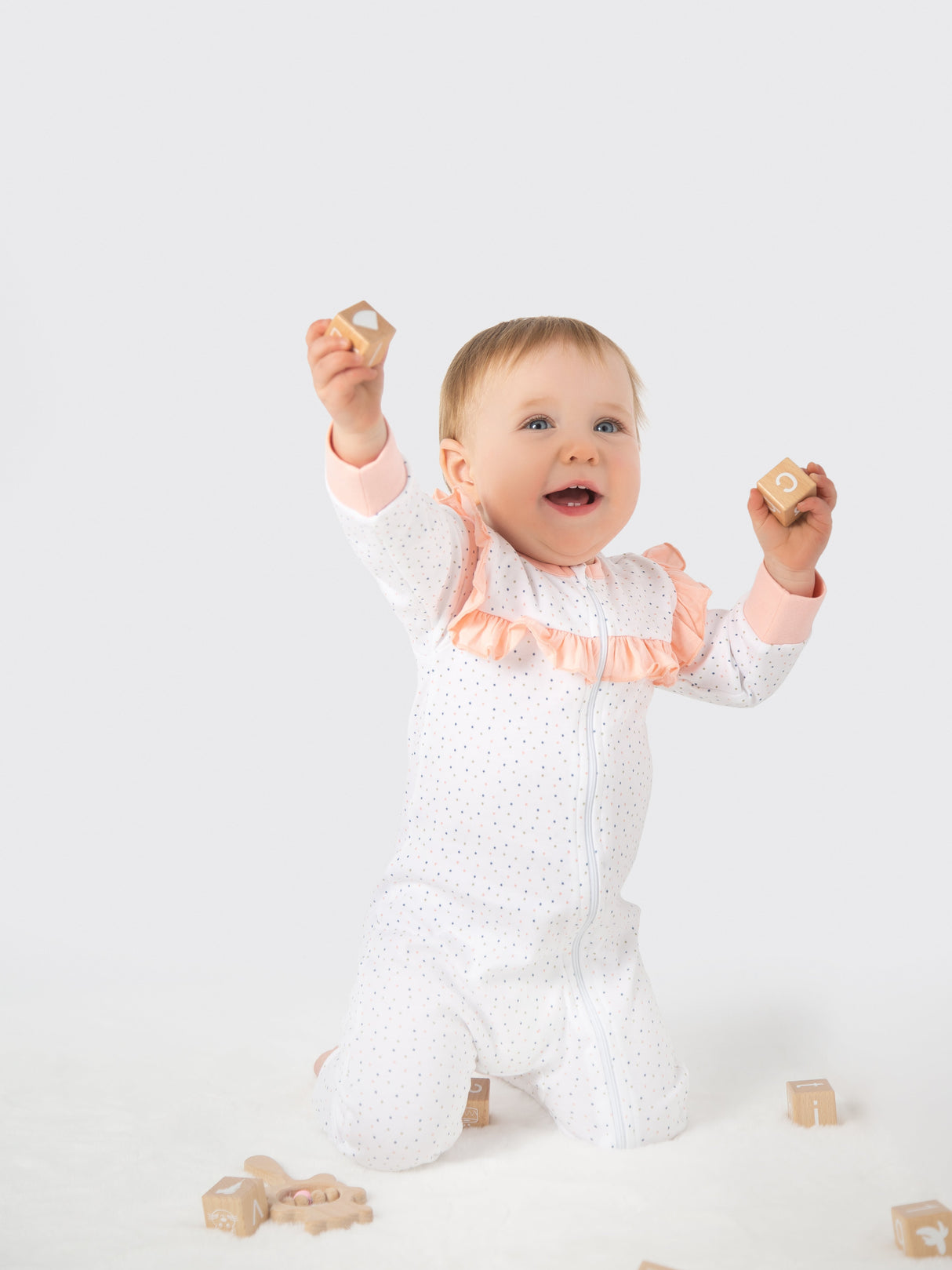 Organic Cotton Ruffled Romper - Pink Polka by Little Moy