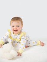 Organic Cotton Ruffled Romper - Yellow & Gray Polka by Little Moy