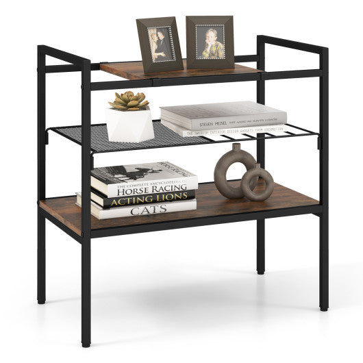 Industrial Entryway Table with Removable Panel and Mesh Shelf