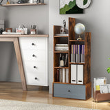 7-Tier Open-Back Bookshelf with Drawer-Rustic Brown