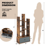 7-Tier Open-Back Bookshelf with Drawer-Rustic Brown