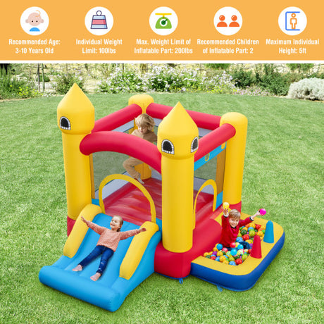 Inflatable Bounce House with 480W Blower and Ocean Balls for Yard