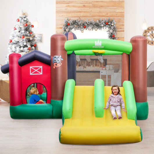 Farm Themed 6-in-1 Inflatable Castle with Trampoline and 735W Blower