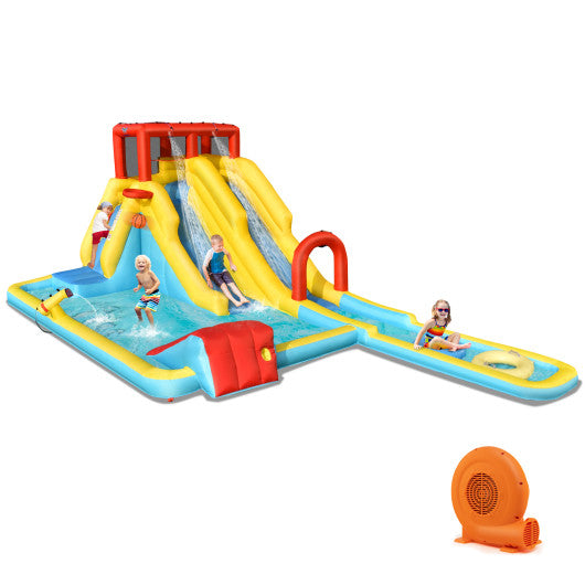 7-in-1 Inflatable Dual Slide Water Park Bounce House With 750 Blower