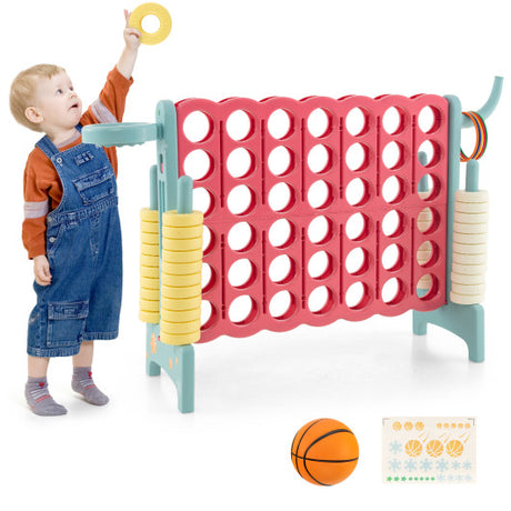 4-in-a-Row Connect Game with Basketball Hoop and Toss Ring-Multicolor