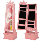 2-in-1 Kids Play Jewelry Armoire with Full Length Mirror and Drawers-Pink