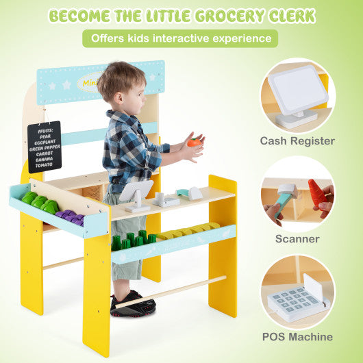 Kids Wooden Interactive Ice Cream Cart Playset Toy w/ Chalkboard & Storage