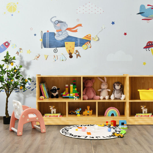 Kids 2-Shelf Bookcase 5-Cube Wood Toy Storage Cabinet Organizer-Beige
