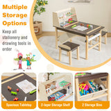 Kids Art Table and Chairs Set with Paper Roll and Storage Bins-Coffee
