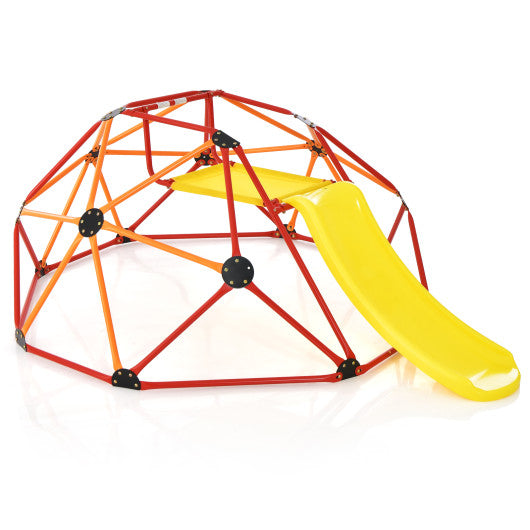 Kids Climbing Dome with Slide and Fabric Cushion for Garden Yard-Orange