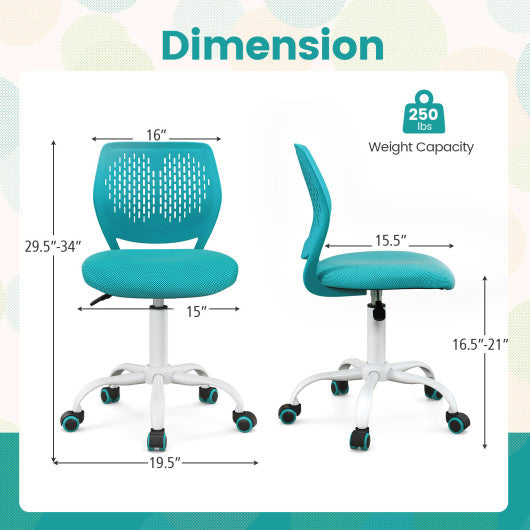 Ergonomic Children Study Chair with Adjustable Height-Turquoise