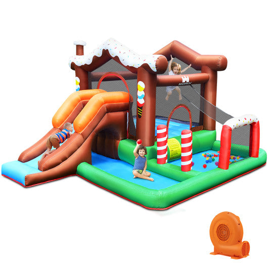 Kids Inflatable Bounce House Jumping Castle Slide Climber Bouncer with 550W Blower