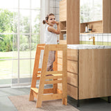 Bamboo Toddlers Kitchen Step Stool with Height Adjustable Platform-Natural