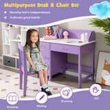 Kids Wooden Writing Furniture Set with Drawer and Storage Cabinet-Purple