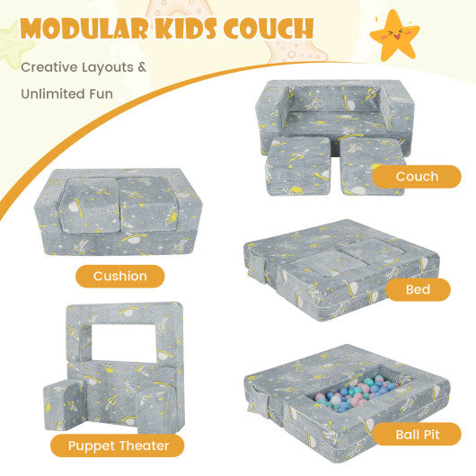 Kids Play Sofa with Ottoman and Removable & Machine Washable Cover-Gray