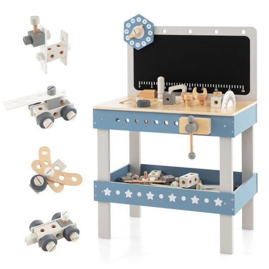 Kids Play Tool Workbench Set with 61 Pcs Tool and Parts Set-Blue