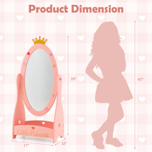 Kids Full Length Mirror with 360 Degree Rotatable Design and Shelf-Pink