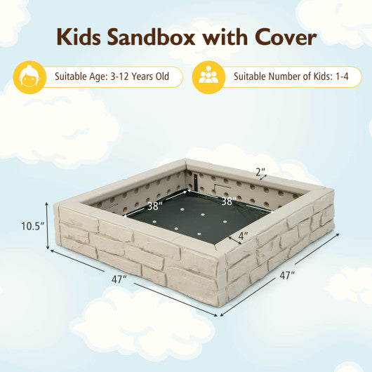 2-In-1 HDPE Kids Sandbox with Cover and Bottom Liner-White