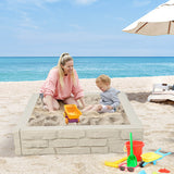 2-In-1 HDPE Kids Sandbox with Cover and Bottom Liner-White