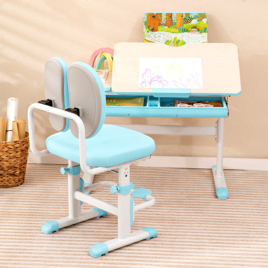 Height-Adjustable Kid's Study Desk and Chair Set-Blue