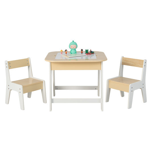 Kid's Table and Chairs Set with Double-sized Tabletop-Natural