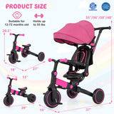Kids Tricycle with Adjustable Push Handle Canopy and 3-Point Safety Belt-Pink