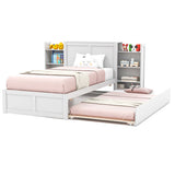 Twin/Full Kids Wooden Platform Bed with Trundle Storage Headboard-Twin Size