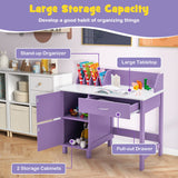 Kids Wooden Writing Furniture Set with Drawer and Storage Cabinet-Purple