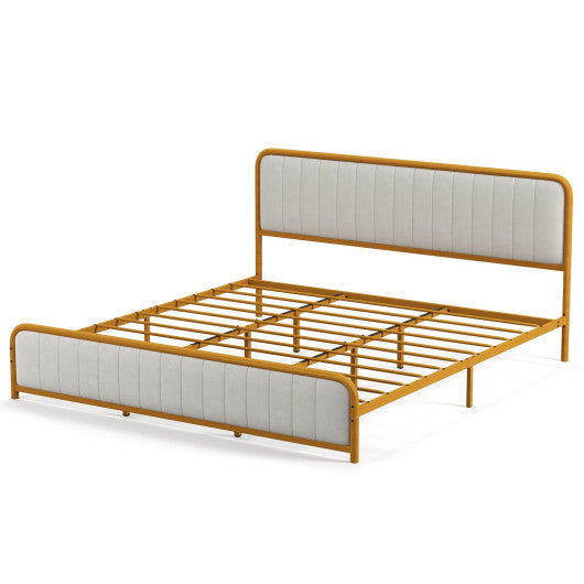 Upholstered Gold Platform Bed Frame with Velvet Headboard-King Size