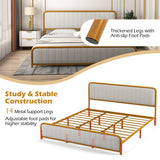 Upholstered Gold Platform Bed Frame with Velvet Headboard-King Size