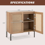 Kitchen Sideboard with 2 Rattan Doors and Adjustable Shelf-Natural