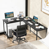 L-Shaped Computer Desk with CPU Stand Power Outlets and USB Ports-Black