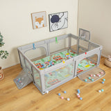 Large Baby Playpen with Mat and Ocean Balls-Light gray