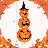 Light Up Triple Stacked Halloween Pumpkin Decoration with Hat