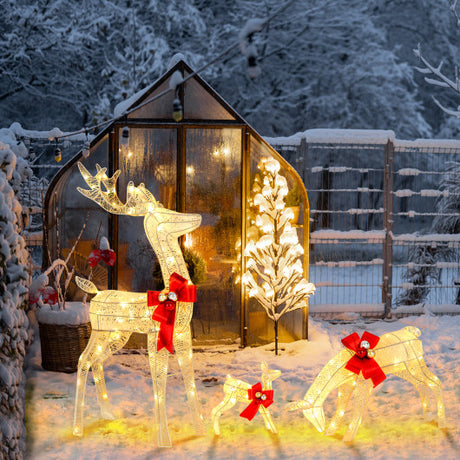 3 Pieces Lighted Reindeer Family Set with 230 LED Lights Stakes