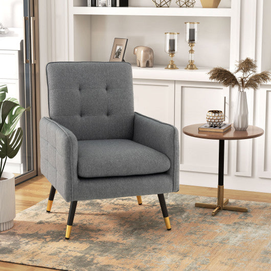 Linen Fabric Accent Chair with Removable Seat Cushion-Gray