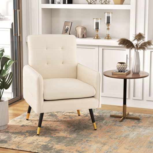 Linen Fabric Accent Chair with Removable Seat Cushion-White