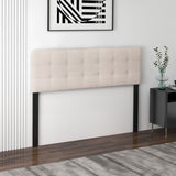 Linen Upholstered Headboard with Solid Rubber Wood Legs-Beige
