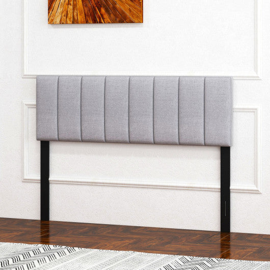 Linen Upholstered Headboard with Solid Wood Legs and Adjustable Width-Gray