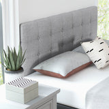Linen Upholstered Headboard with Solid Rubber Wood Legs-Gray