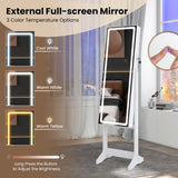 Lockable Jewelry Armoire Standing Cabinet with Lighted Full-Length Mirror-White
