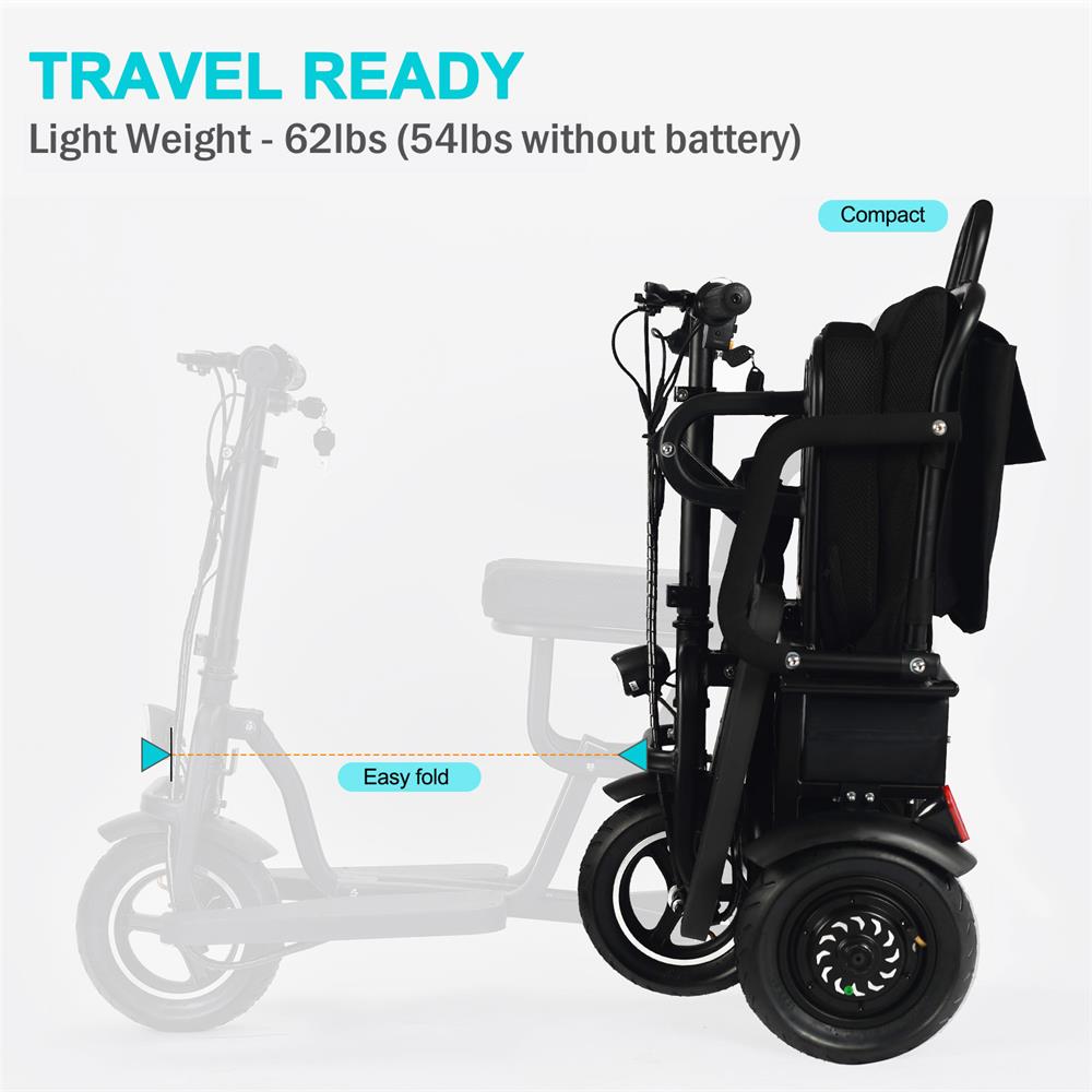 MotoTec Folding Mobility Electric Trike 48v 700w Dual Motor Lithium Black