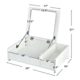 Compact Bay Window Makeup Dressing Table with Flip-Top Mirror-White